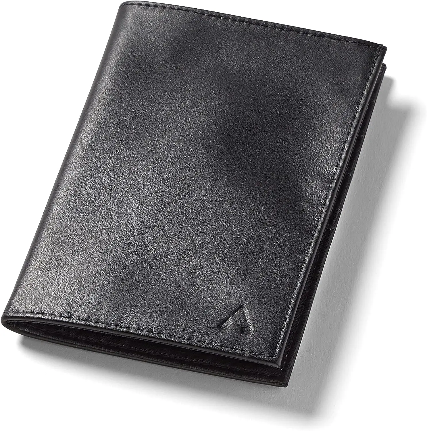 

Passport Wallet, Black | Leather, Thin Bifold, Minimalistic, Front Pocket, RFID Blocking | Holds 2-10 Cards & Passport | For