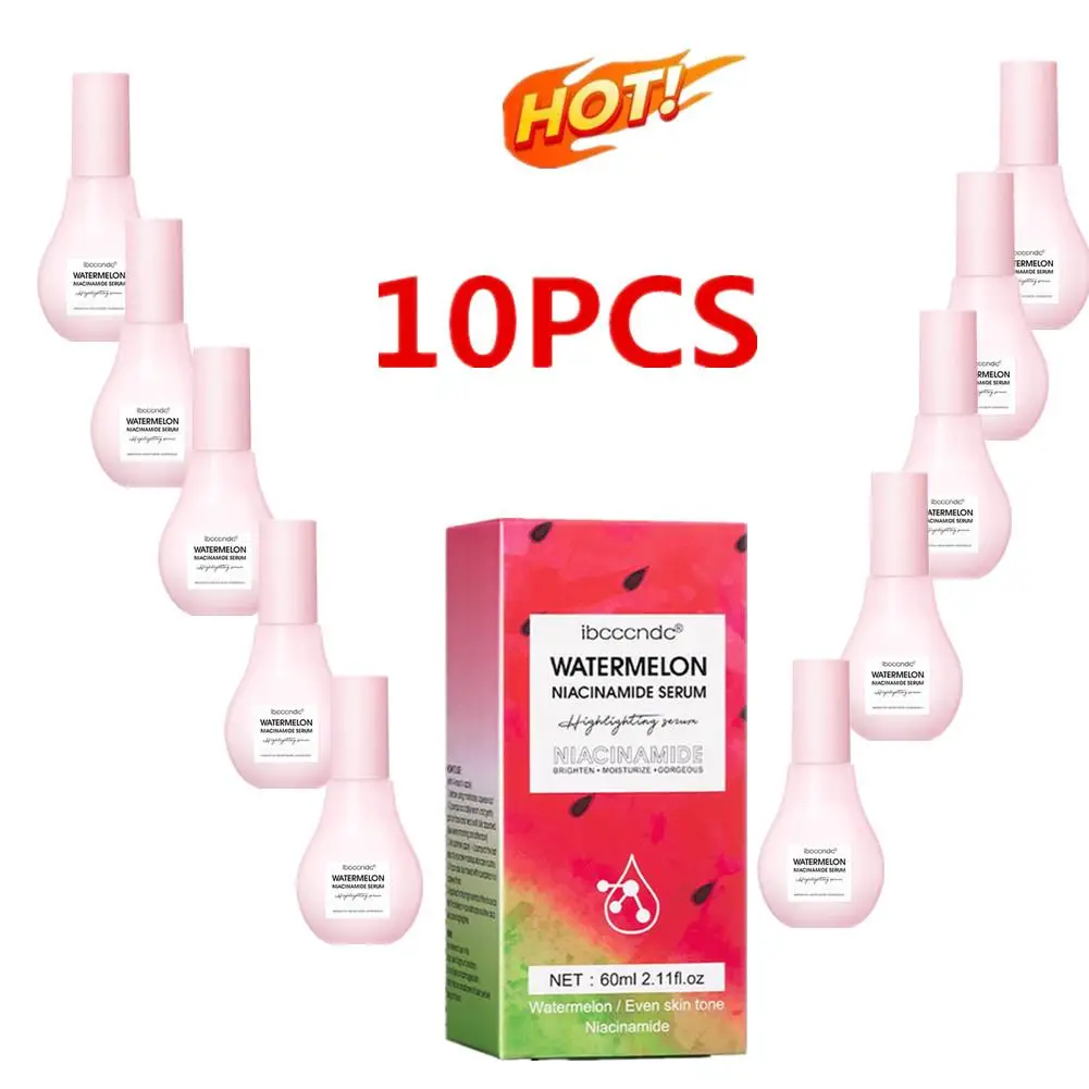

10PCS New Watermelon Glow Niacinamide Dew Drops Hydrating Serum Lightweight Facial Serum Priming Liquid Highlighter 60ml
