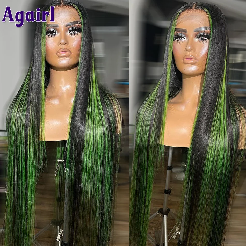 Highlight Green 13x4 Lace Frontal Wigs with Baby Hair Brazilian Straight Human Hair Wigs Pre Plucked 4x4 Closure Wig For Women