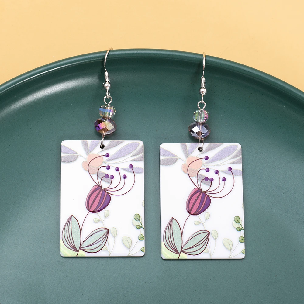 Новые модные прямоугольные акриловые серьги с цветочным принтом Relievo для женщин
