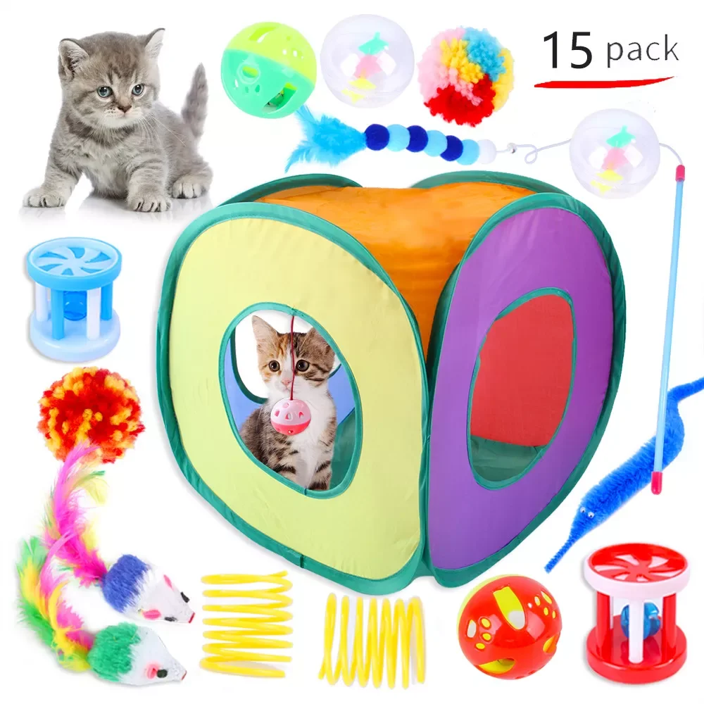 

15/30pcs Cat Toy Set Cat Tent Teasing Stick Pet Toy Set Funny Pet Cat Toys Interactive Supplies Value Bundle