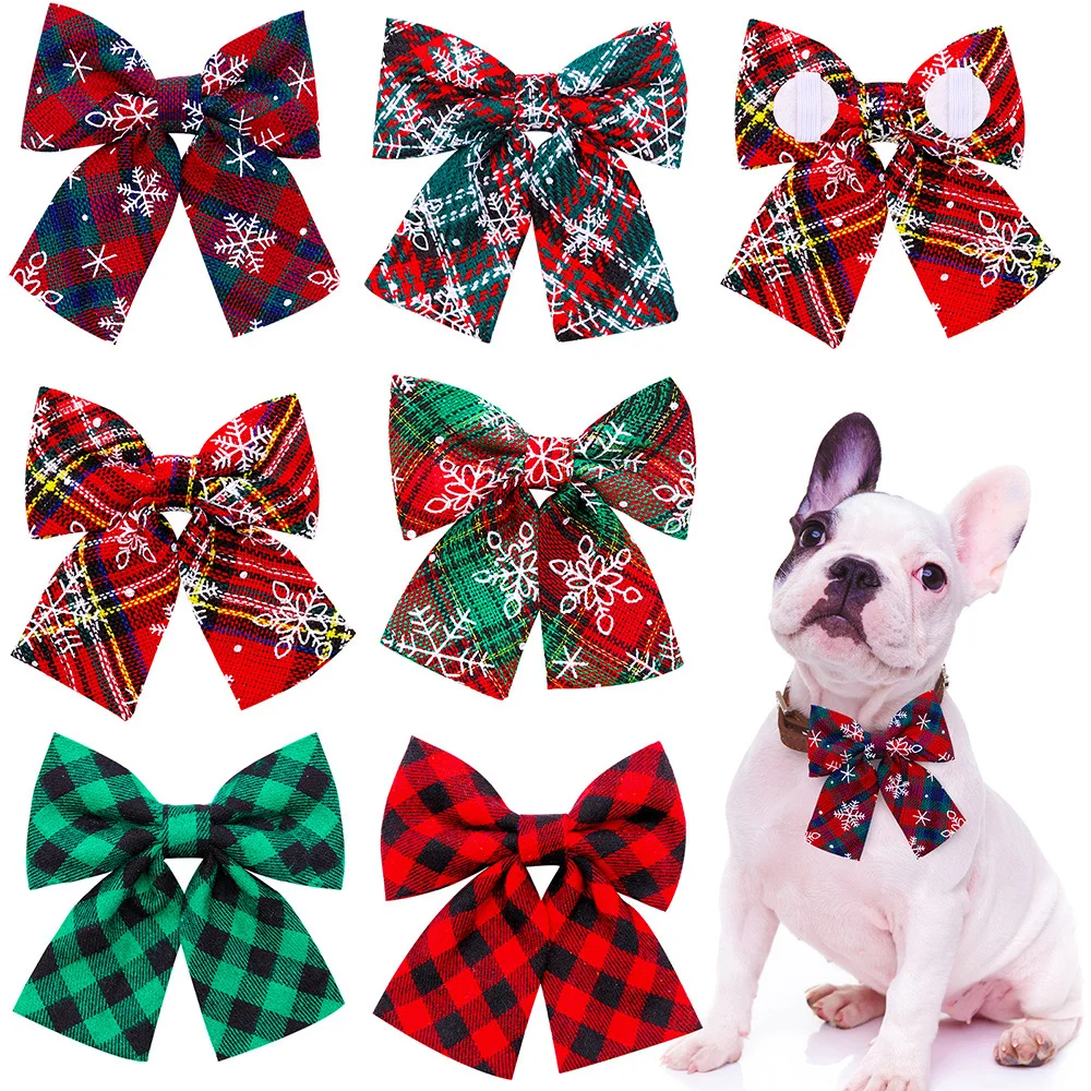 

New 50pcs Charistmas Dog Bowties Large Dog Collar Accessories Slidable Cotton Dog Bows Christmas Dog Supplies For Large Dogs