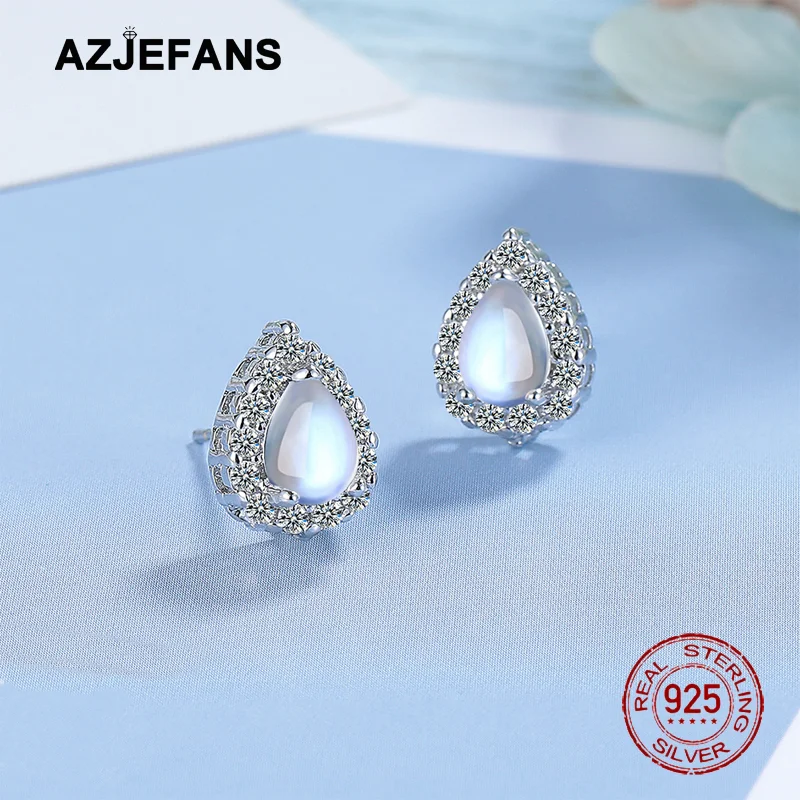 Фото Серьги-гвоздики из серебра 925 пробы с белым топазом для женщин AZJEFANS №2