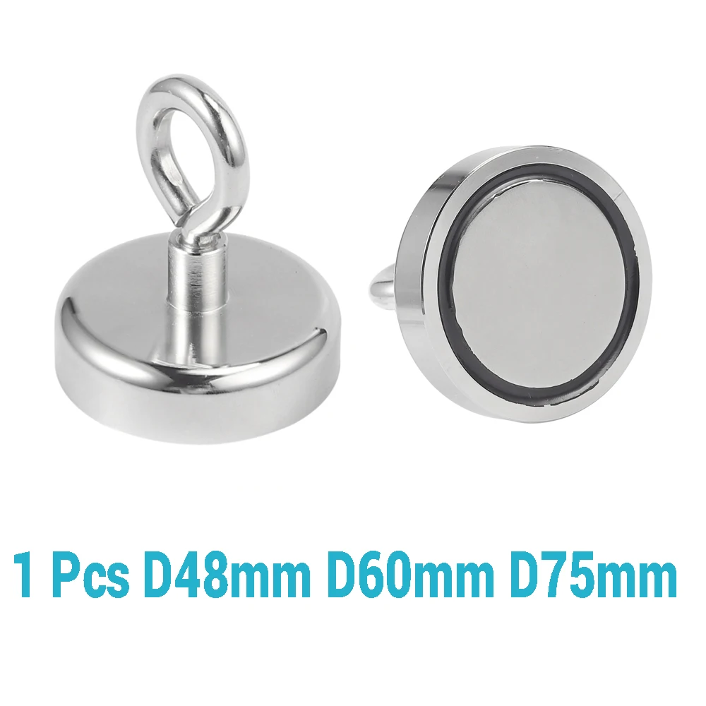 Мощный Неодимовый магнит 1 шт., гальваническое металлическое покрытие для рыбалки, диаметр 48 мм, диаметр 60 мм, диаметр 75 мм, вес 90 кг, 130 кг, 195 кг