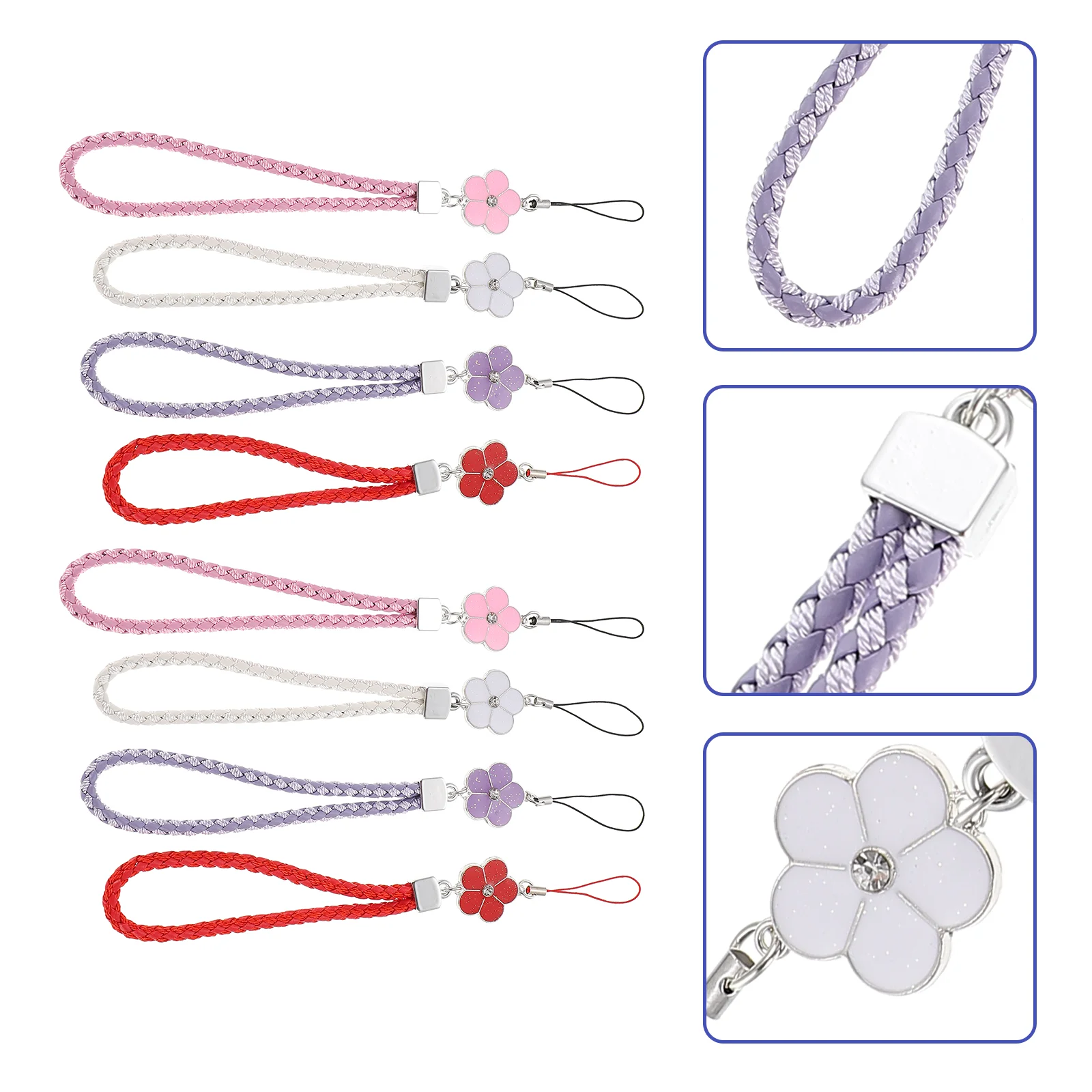 

8pcs Mobile Phone Lanyards Knitting Plum Blossom Charms Cellphone Wrist Chain Cellphone Lanyard Mobile Phone Lanyard