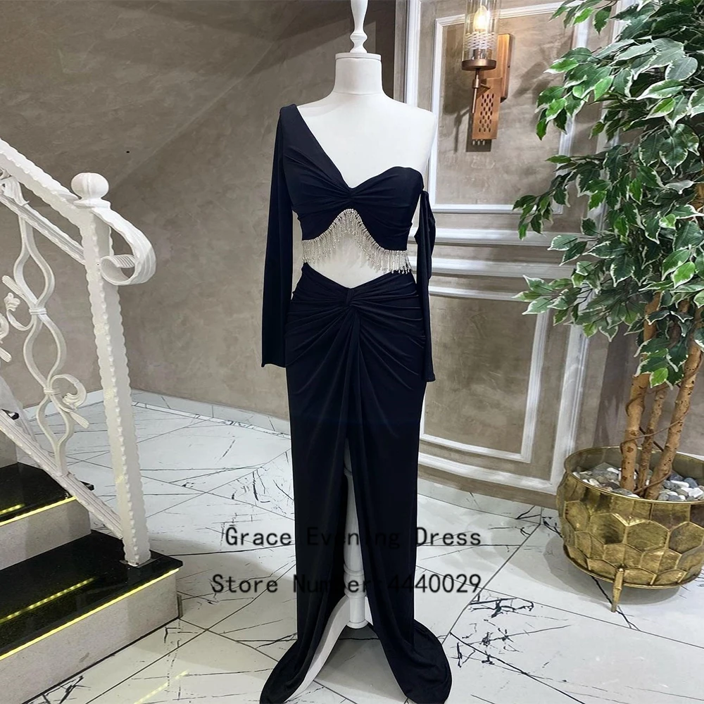 

Black Full Sleeve Evening Dresses Real Picture 2023 Strapless Prom Gowns Pleat Beading Red Robe De Soirée Pleat New Summer