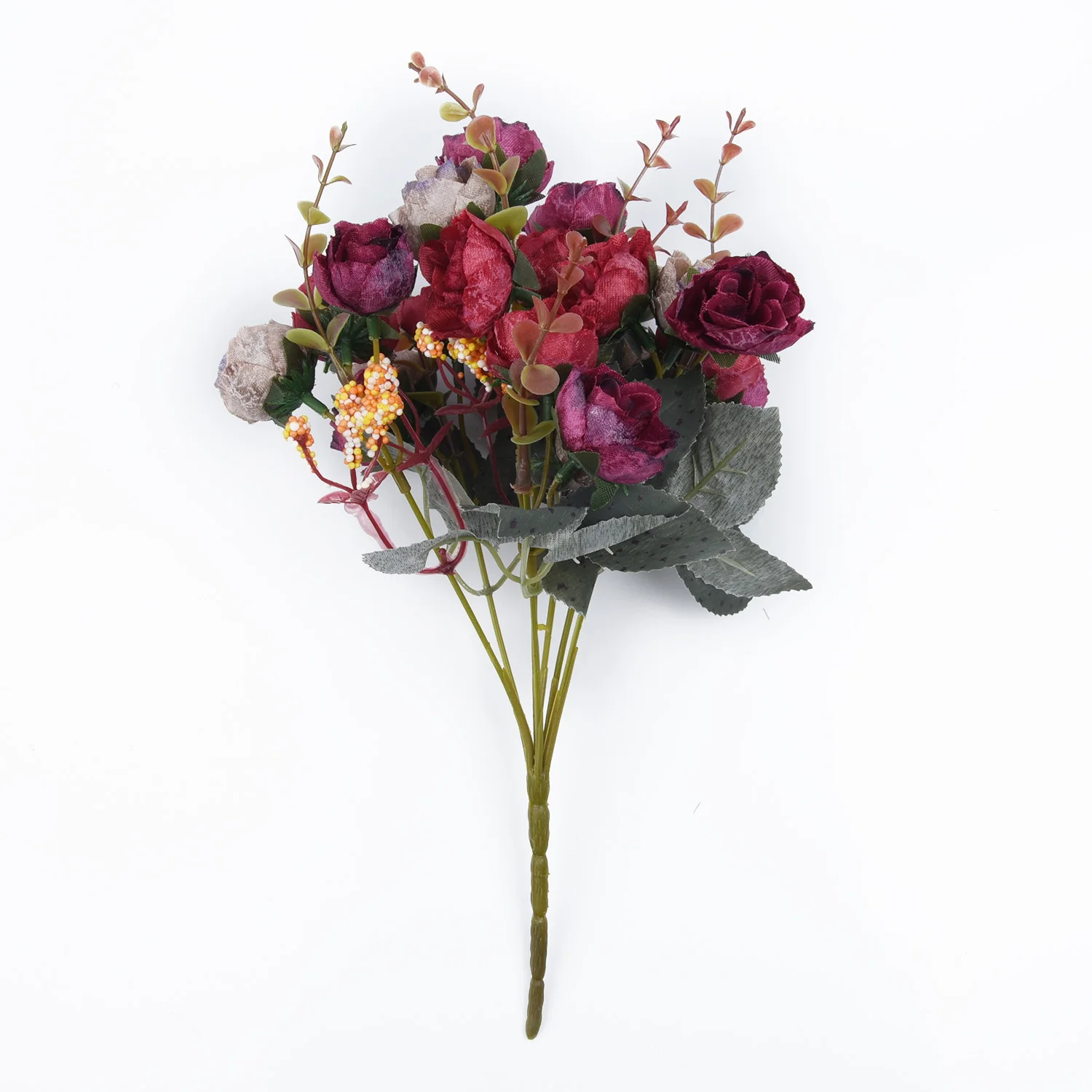 

21 Head 1 Bouquet Artificial Rose Flower Leaf Concise Home Wedding Decoration Real Touch Fake Flowers For Home Garden