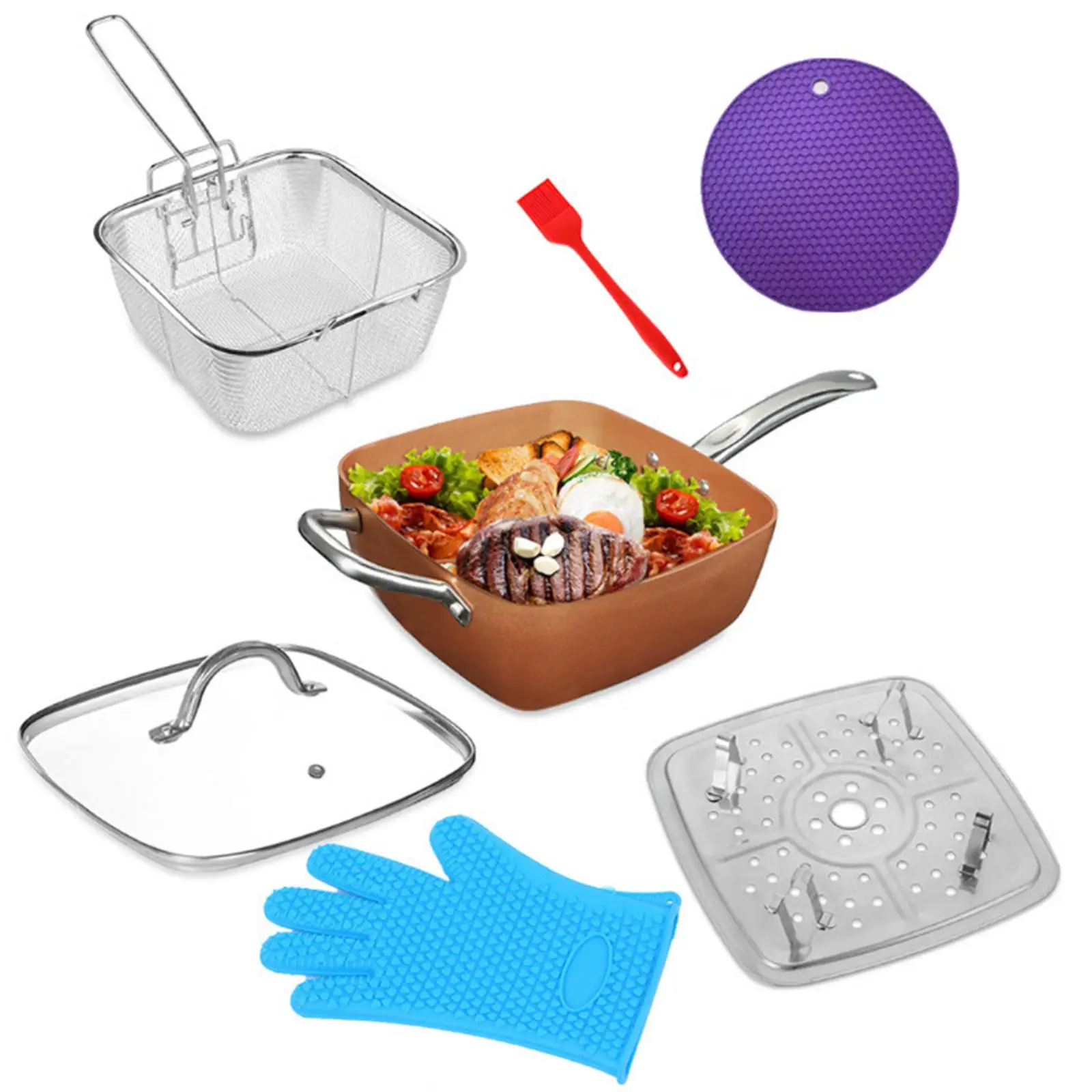 

Round Frying Pan Complete Equipment Durable Heat Resistant 10 in 1 Set Soup Pot Milk Pot for Gas Cooker Induction Electric Stove