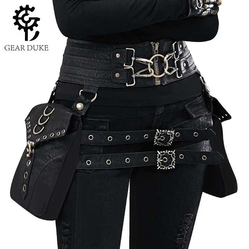 2022 new motorcycle bag steampunk PU leather women's bag outdoor mobile phone retro waist accessories wild waist bag W206