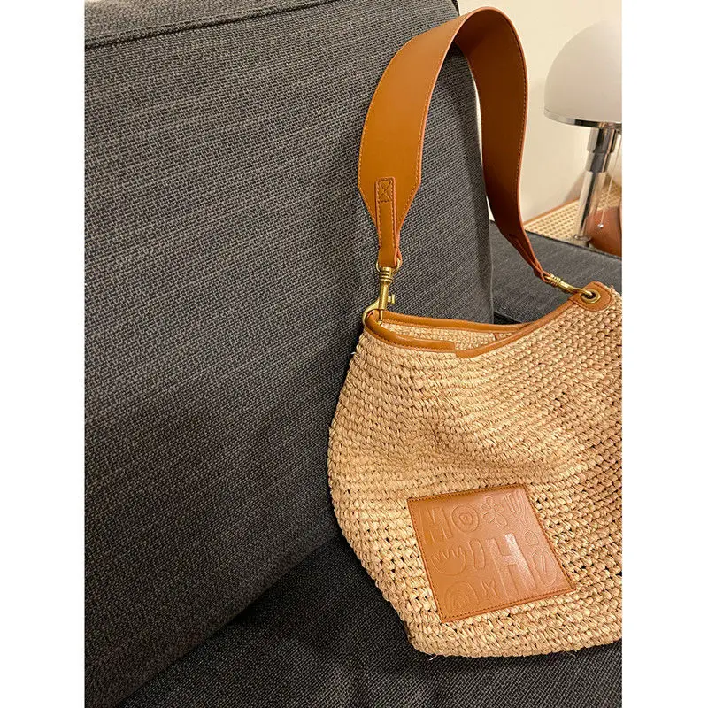 Модная женская Соломенная Сумка raffia летняя богемная Большая вместительная сумка