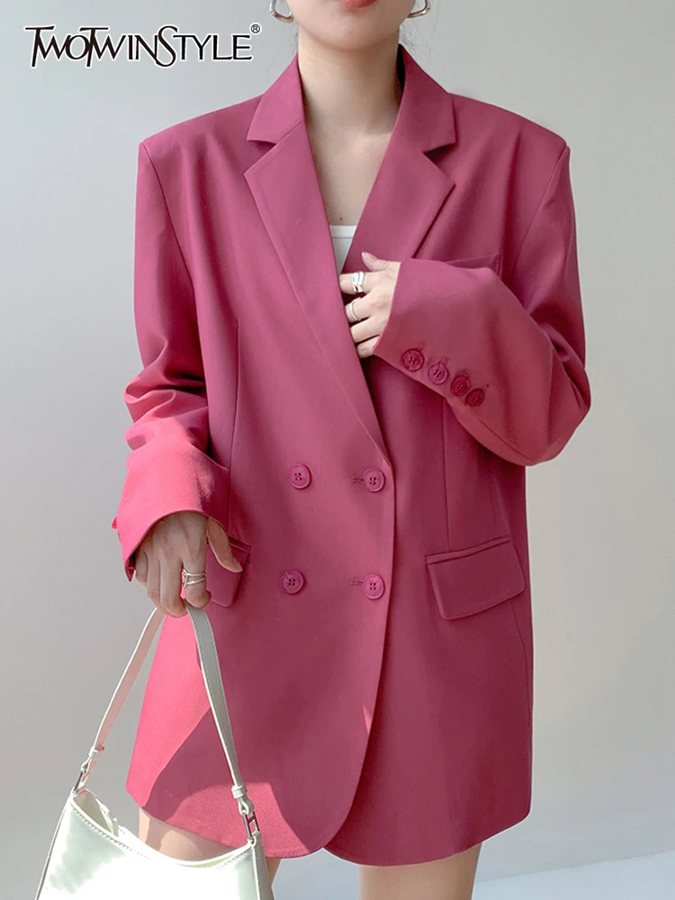 

TWOTWINSTYLE Streetwear Blazers For Women Notched Collar Long Sleeve Solid Loose Blazer Female Clothing Autumn 2022 Fashion New