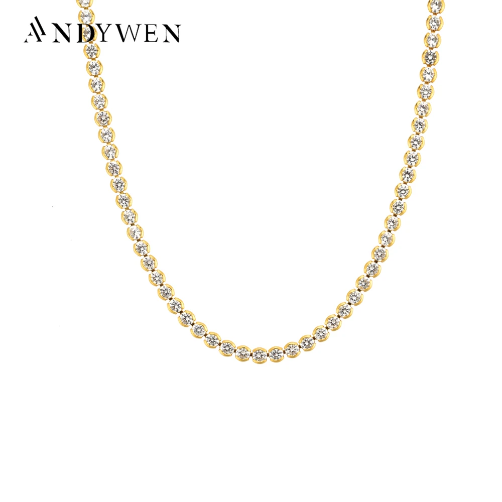 

Ожерелье ANDYWEN из стерлингового серебра 925 пробы с золотым цирконием, очаровательное женское ожерелье 2021, Свадебные Роскошные ювелирные изде...