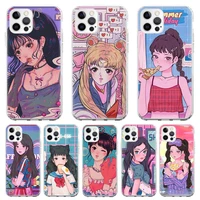 silicone case coque for iphone 13 pro max 11 12 pro xs max x xr 7 8 6 6splus kawaii japanese anime illustration girl cover funda