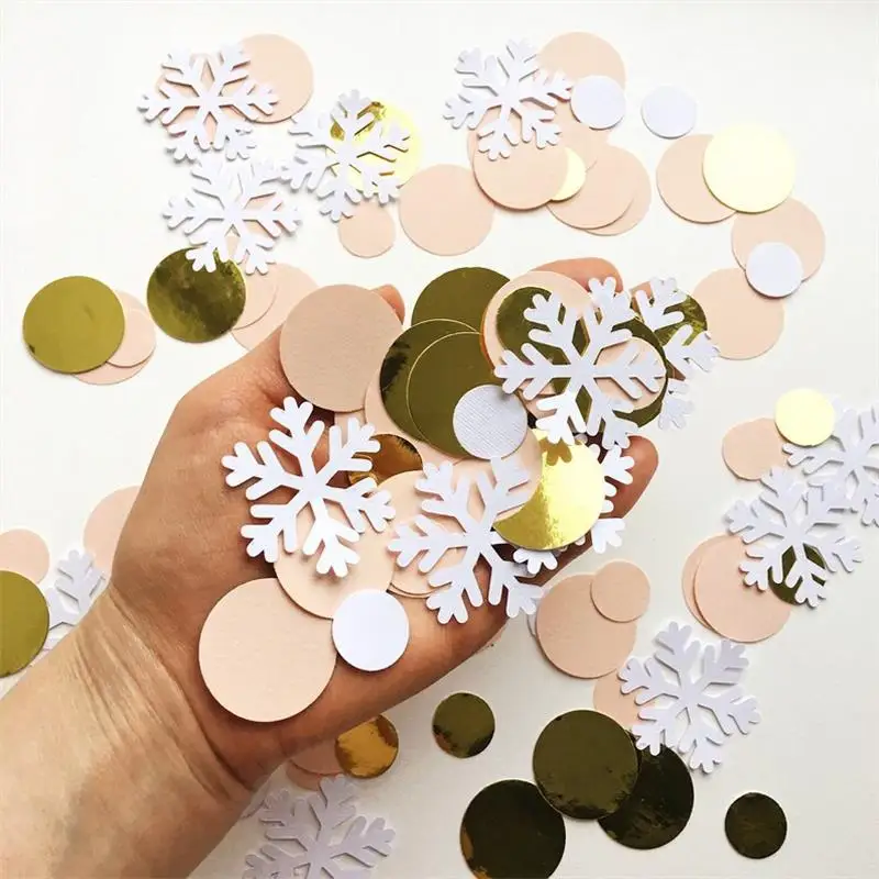 

100Pcs Ins Snowflake Round Flake Confetti Birthday Wedding Winter Christmas Navidad Party Desktop Throwing Confetti DIY Decorati