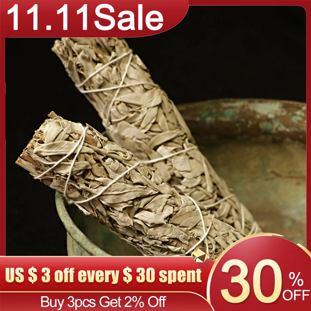 

Natural White Sage Grass Bundle Smudge Sticks Pure Leaf Smoky Indoor Purification Grass Incense Home Office Cleansing