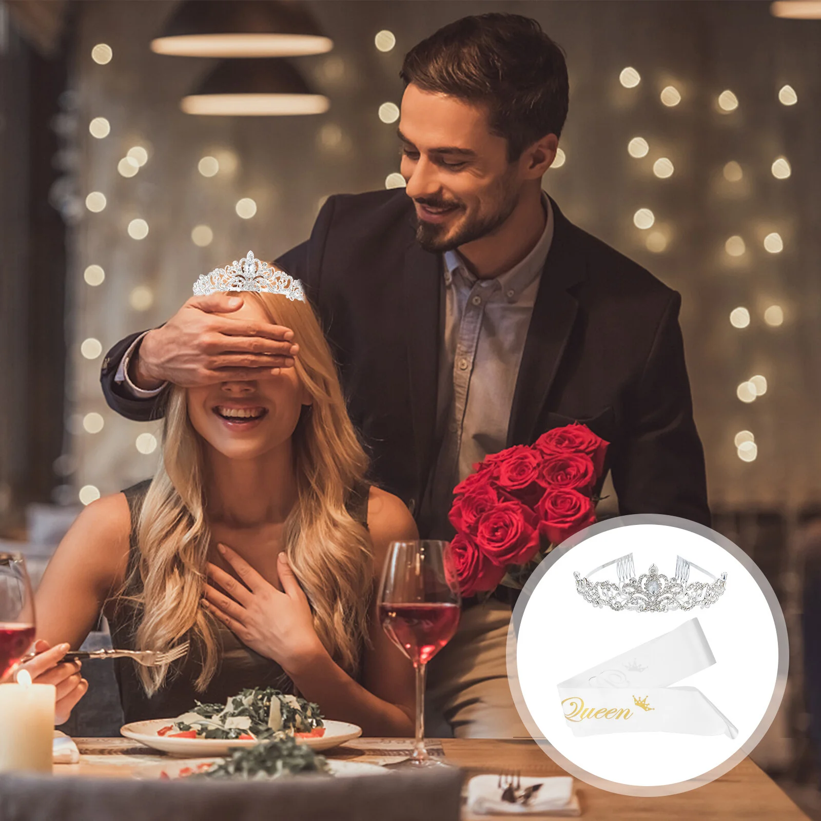 

2Pcs Ladies Headbands Queen Sash and Crown Set Wedding Party Bridal Bride Jewelry Headband