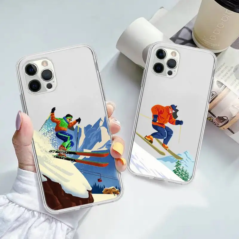 

Skiing Snow Snowboard Skis Phone Case for iPhone 11 12 13 Mini Pro Max 8 7 6 6S Plus X 5 SE 2020 XR XS Clear Case