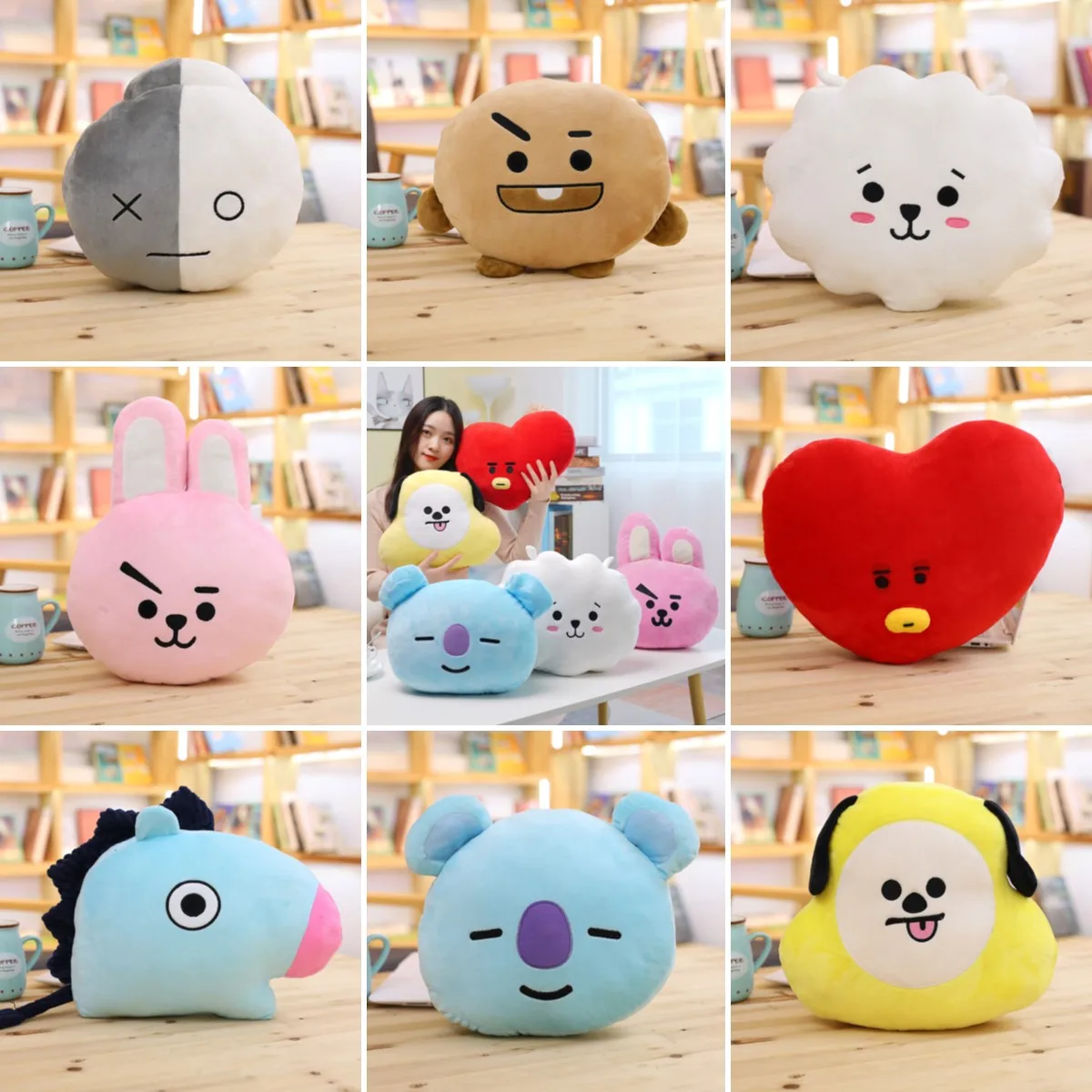 

Korea Super Star Anime Peripheral Plush Doll Seat Cushion Image Stuffed Toy Kawaii Pillow Sheep Horse Rabbit Koala Dog Kids Gift