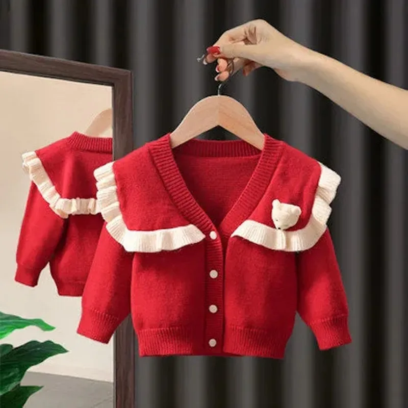

Kids Girls Sweater Cardigan 2023 New Children's Fashionable Clothing Spring Knitwear Girls Baby Sweater Coat