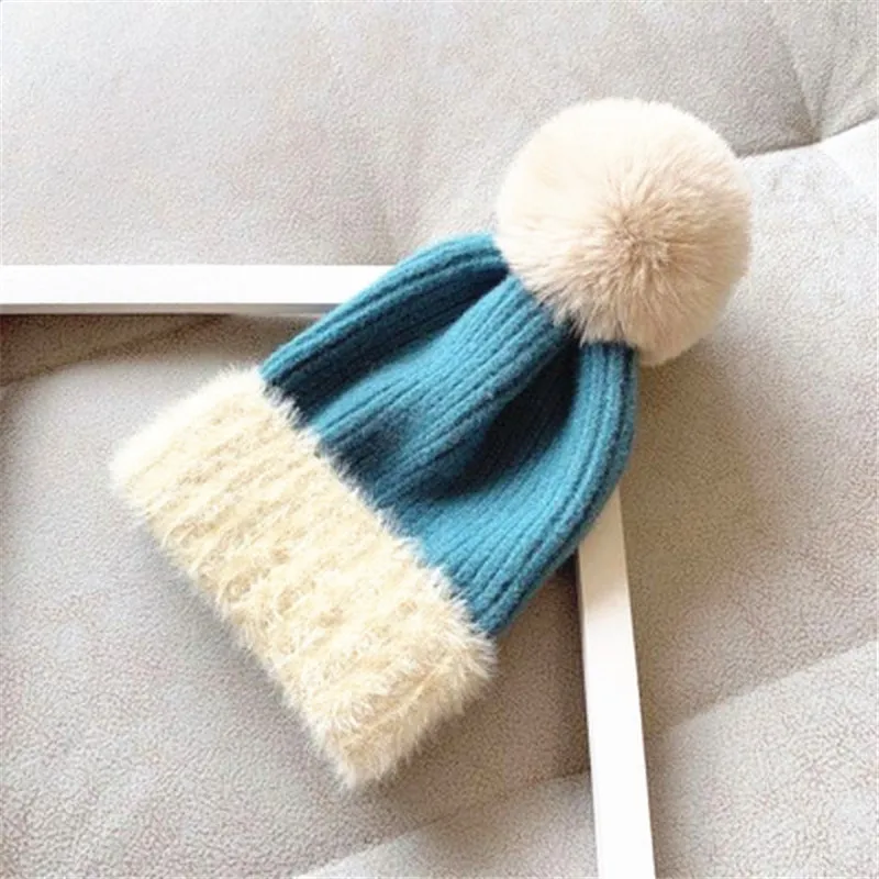 Шапка-бини из кроличьего меха Зимняя женская мягкая теплая вязаная шапка с