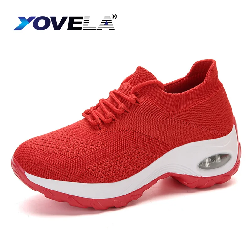 

Женские кроссовки на танкетке, Вулканизированная подошва, дышащие, сетчатые, толстая подошва, Повседневная Удобная Уличная обувь, Нескольз...