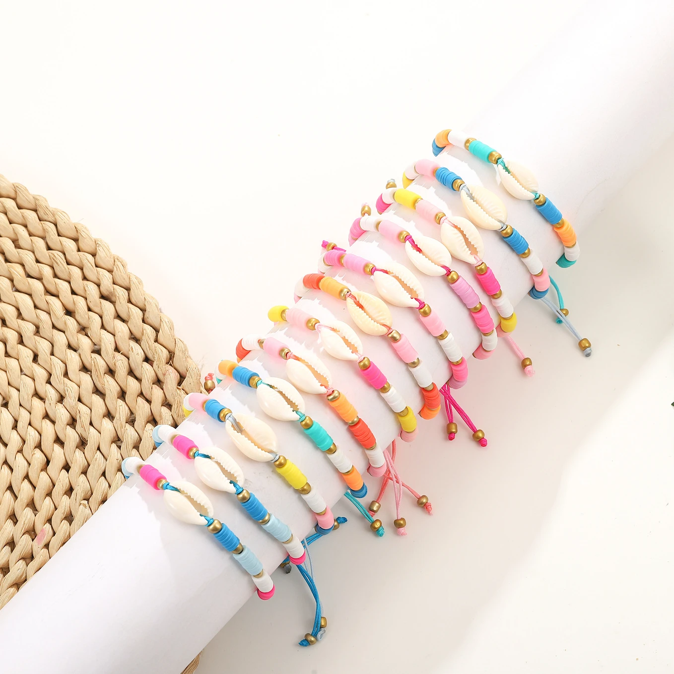 

12pcs Boho Shell Braided Bracelets Set For Women Cute Polymer Clay Beads Ladies Adjustable Rope Chain Wristband Femme Jewelry