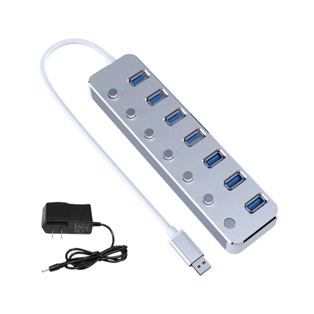 

USB 3.0 адаптер питания с 7 портами, разветвитель из алюминиевого сплава, док-станция, 3,0 USB мульти-разветвитель, переключатель 1,2 м, кабельный концентратор, вилка стандарта США