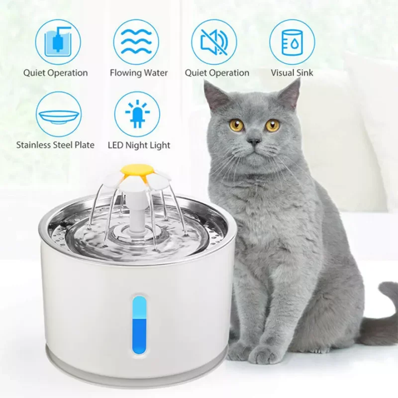 

Автоматический питьевой фонтанчик для кошек, бесшумная электрическая поилка, 2,4 л, USB, чаша для питомцев, для кошек и собак