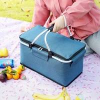 foldable picnic basket camping thermal lunch bag insulated cooler meal pouch large capacity food box storage hamper for delivery