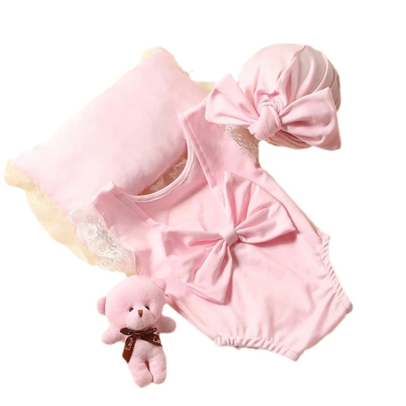 

Newborns Photoshooting Props Infant Beanie Hat Romper Pillow Baby Shower Gift