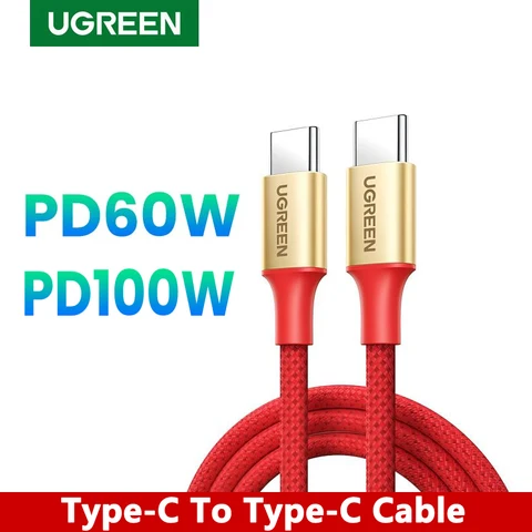 UGREEN 60 Вт USB C-кабель 100 Вт Тип C к Типу C Кабель 3A PD Быстрая зарядка данных 25 см 50 см 1 м 1,5 м 2 м 3 м Нейлоновая оплетка для телефона ноутбука
