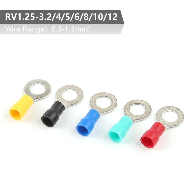 

1000 Pcs/Lot Ring insulated Terminal Cable Wire Connector Electrical Crimp Terminal RV1.25-3 4 5 6 8 10 12 Ring Lug Terminal Set