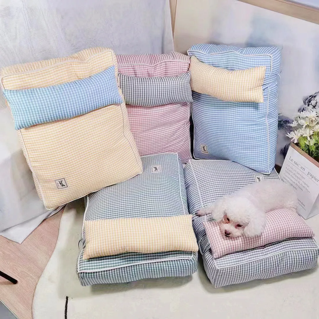 

Four seasons available dog bed with pillow can be fully disassembled washed comfortable deep sleep dog sofa chew proof dog bed