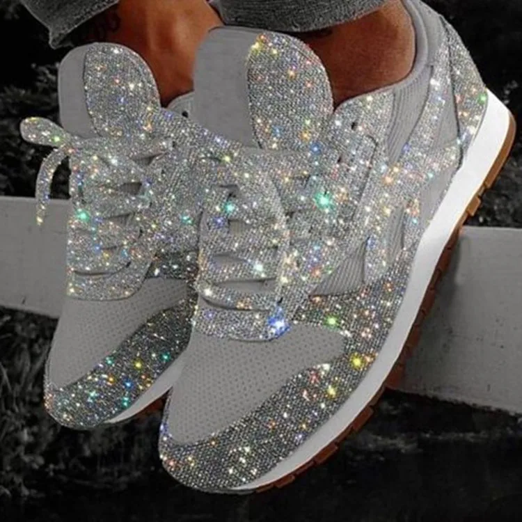 Women Sequined Bling Sneakers Platform Sports Shoes Ladies 2023 Brand Designer Mesh Casual Shoes Breathable Running Shoes Female