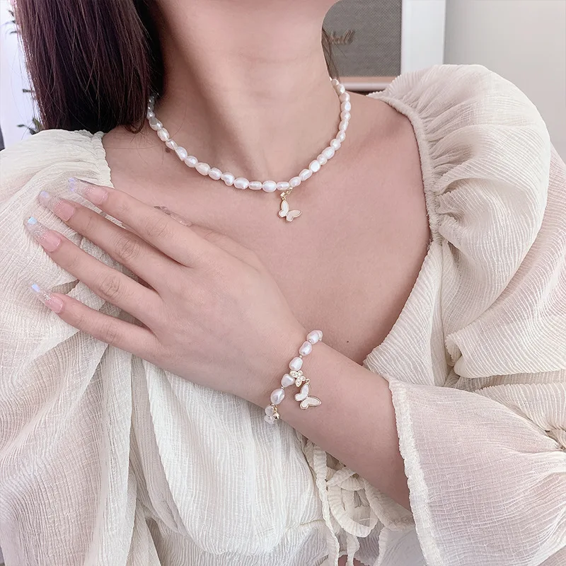 

Женский ювелирный комплект из колье, браслета и ожерелья, с натуральным пресноводным жемчугом