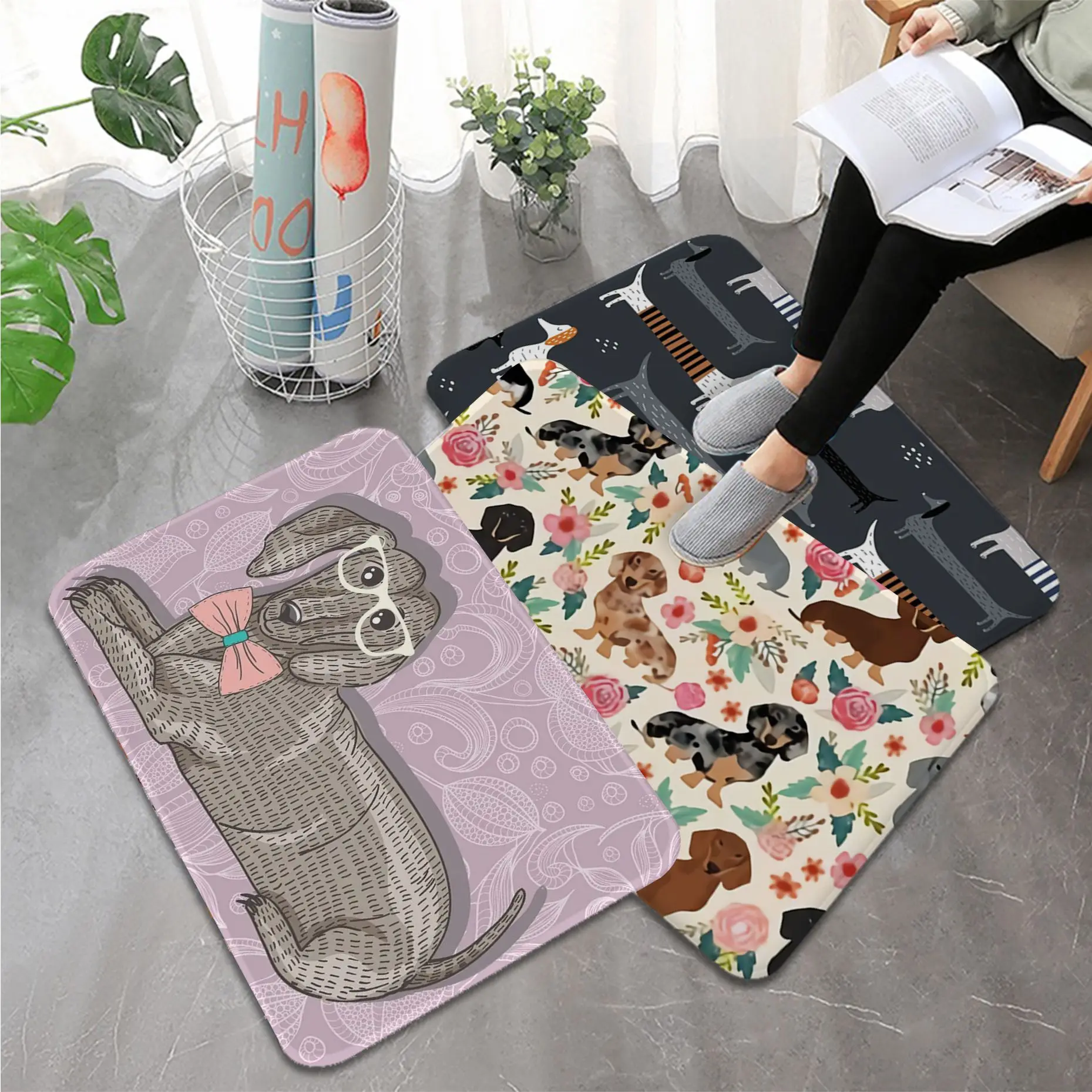 

Dachshund Hot Dog Cute Animal Floor Carpet Washable Non-Slip Living Room Sofa Chairs Area Mat Kitchen Toilet Rug