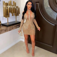2022 womens clothing summer diamonds mesh hollow out bodycon birthday for women sexy evening night club party dresses vestidos