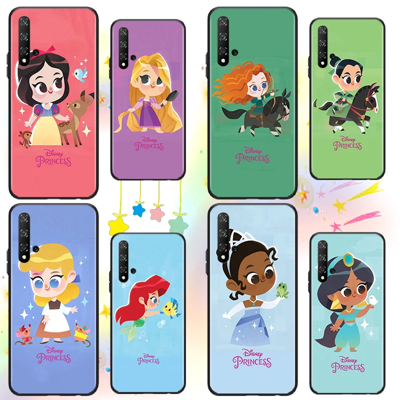 

Disney Princess Art For Huawei Honor 60 50 X30 30i 20 10 10i 10X 9X 9S 9C 9 8A lite Pro SE Black luxury Silicone Soft Phone Case