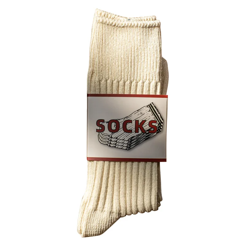 Cotton Male Age Season Pure Color Couples Japanese Thick Line Double Needle Their Movement Of  Container Stack Heap Heap Socks