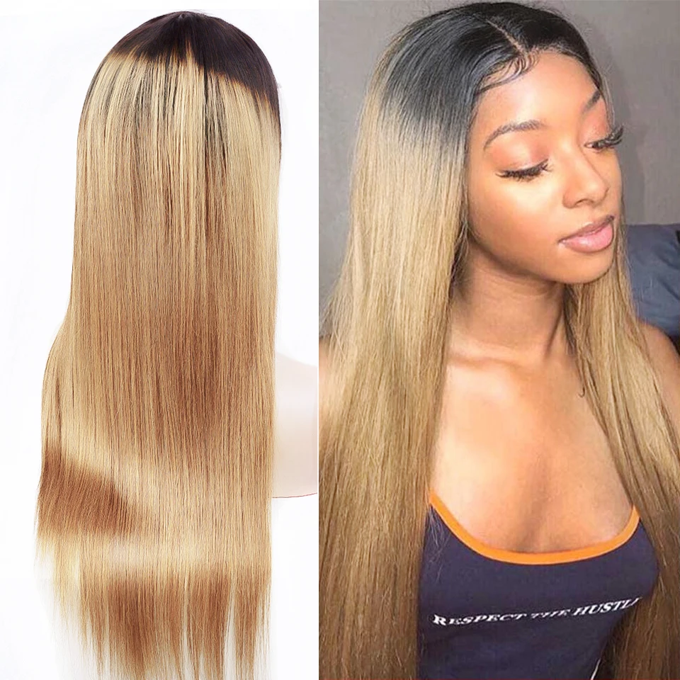 

13x4 Lace Front Wig Straight Human Hair Ombre Blonde Brown 4x4 Transparent Lace Closure Wigs for Women Long Hair Bobbi