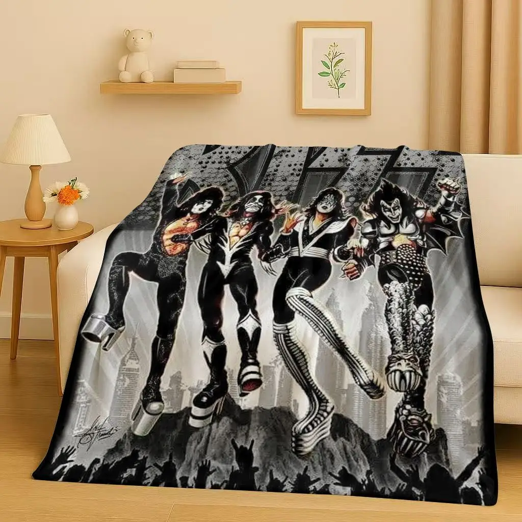 Фото 3D Classic Kiss Rock Heavy Metal Band Gene Simmons Flannel Blanket,Ultra Soft Plush Throw for Home Bedroom Bed Sofa Cover Office №3
