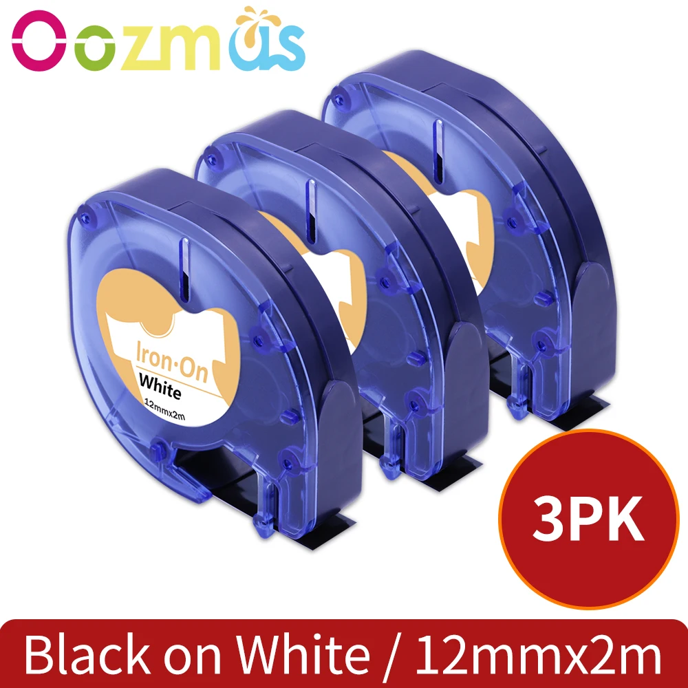 

3PK Iron-On Fabric Labels 18771 12mm Compatible for Dymo Letratag Label Tapes Black on White Labeling Ribbons 18769 Label Makers