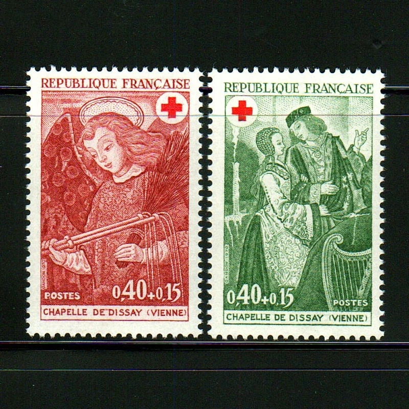 

2Pcs/Set New France Post Stamp 1970 Frescoes of Desai Church Nobles and Angels Engraving Postage Stamps MNH