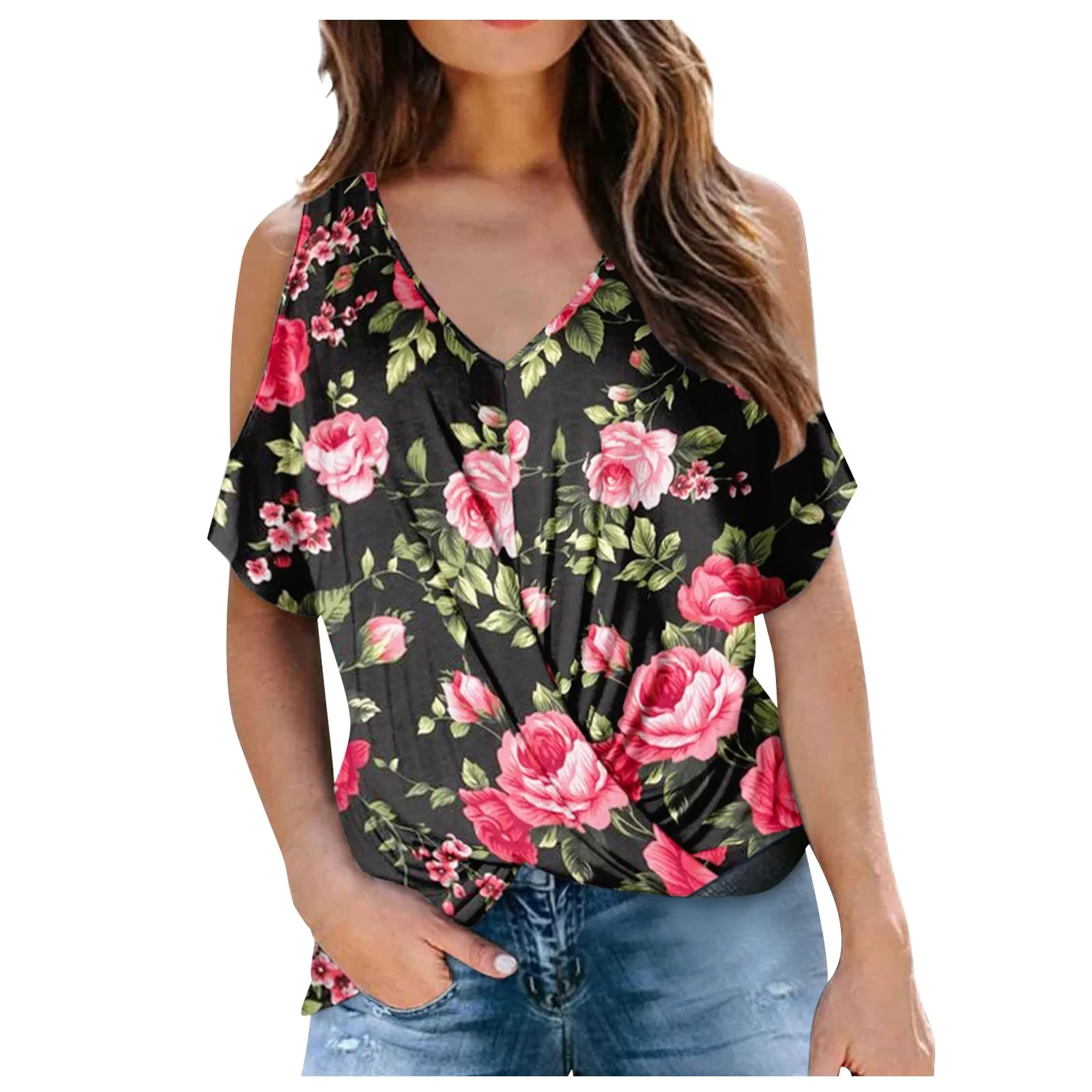 

Женский облегающий пуловер с открытыми плечами и V-образным вырезом