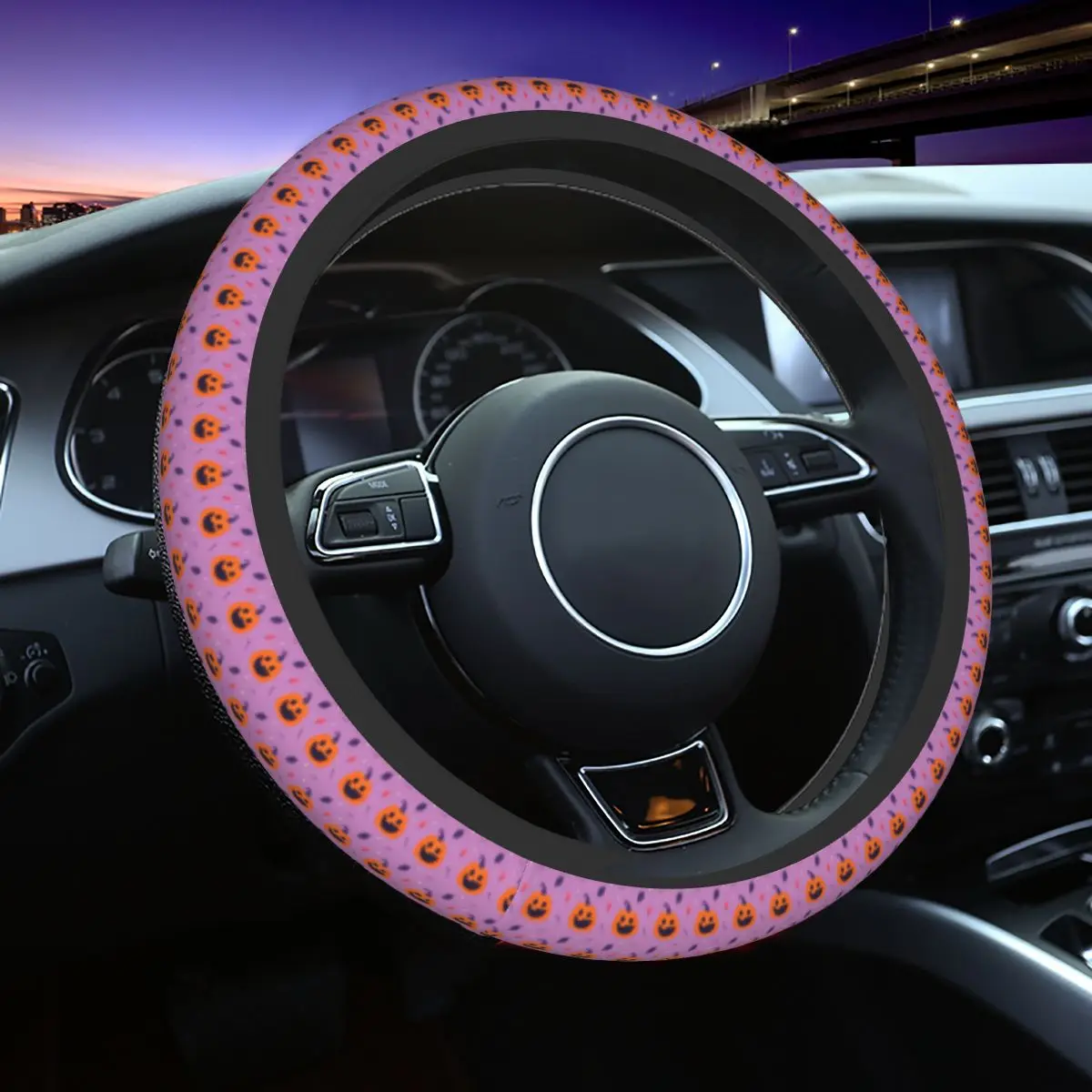 

Funny Halloween Pumpkin Pattern Universal Steering Wheel Cover Anti-Slip Car Steering Wheel Protector 15 Inch Auto Accessories
