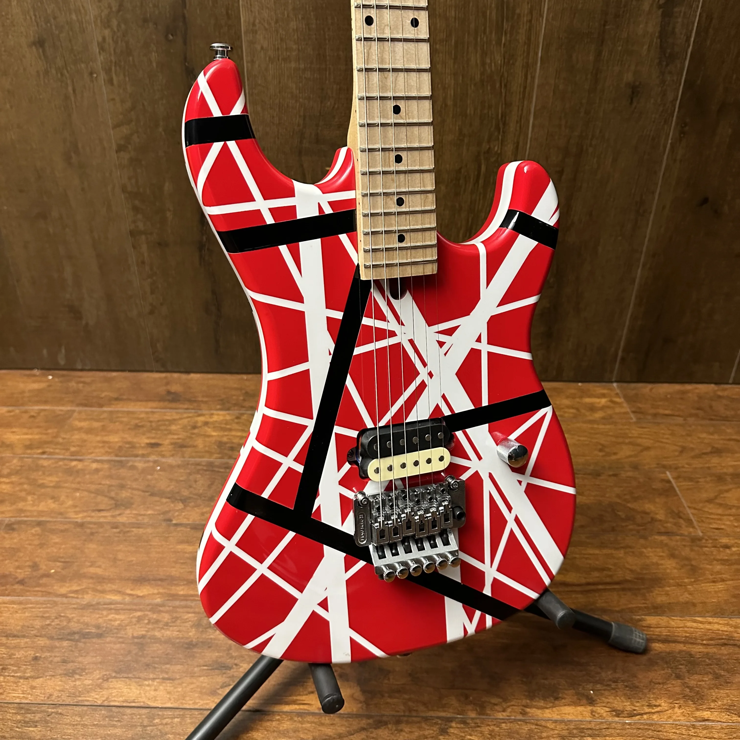

Upgraded Edward Van Halen 5150 White Stripe Red Electric Guitar Floyd Rose Tremolo Bridge, Maple Neck & Fingerboard