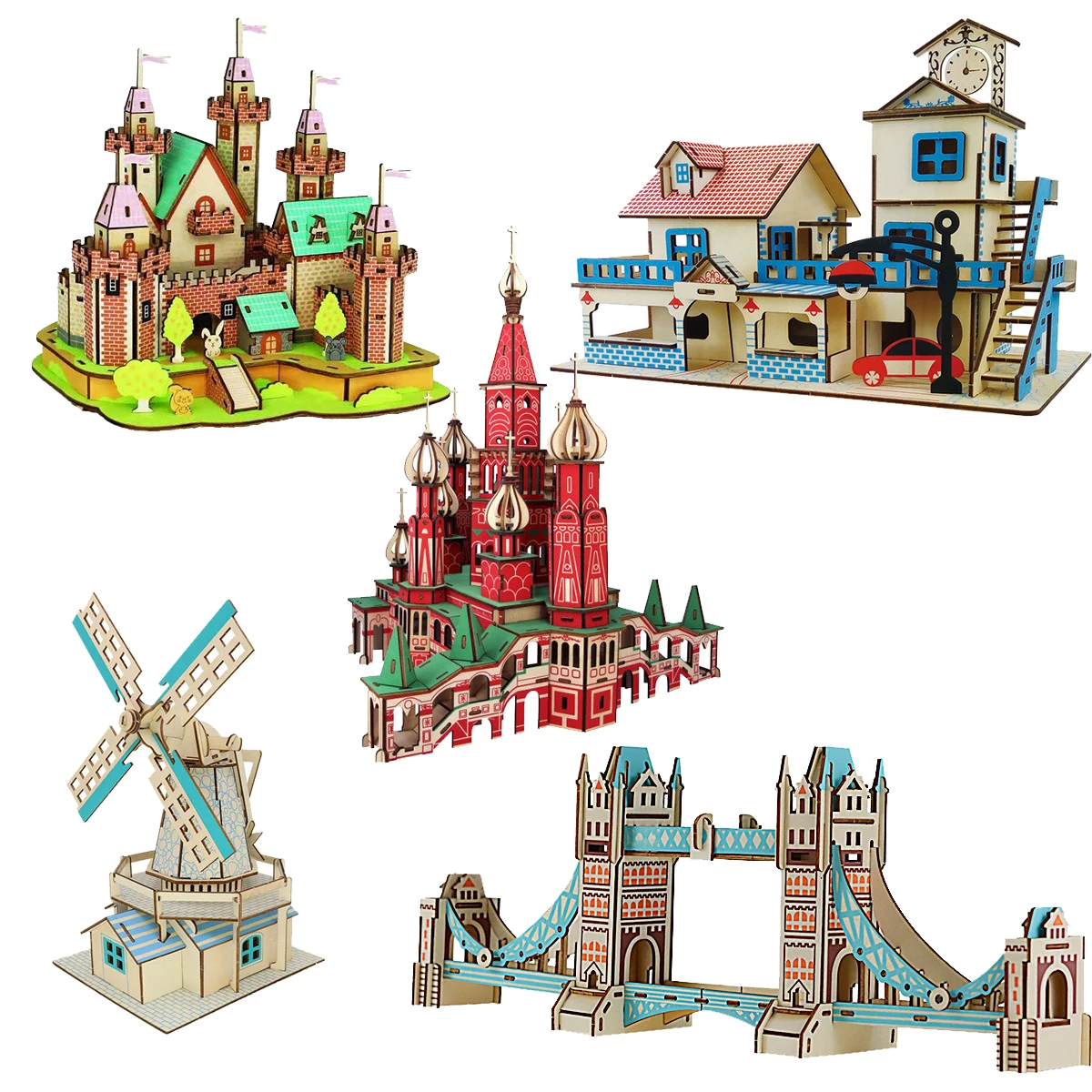 

3D Tower Bridge Architecture Wooden Jigsaw Puzzle Saint Basil's Cathedral Family Game Assembly Toy For Kids Friend Birthday Gift
