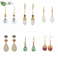 vintage chinese style jade water drop pendant copper plated 18k gold earrings for women stud earrings luxury jewelry gifts