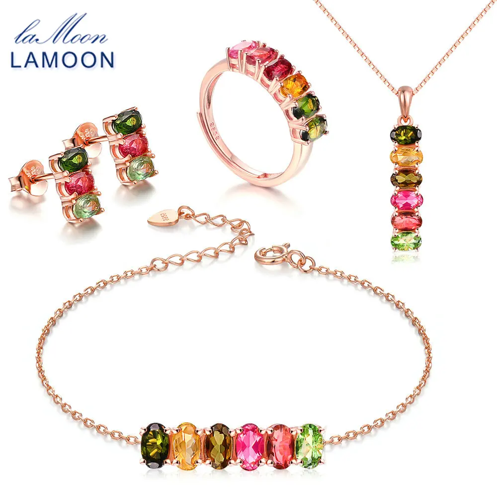 

925 Silver Original Jewelry Sets Natural Gemstone Tourmaline S925 Fine Silver Jewelry Set For Women Bridal Wedding Gift V006-1