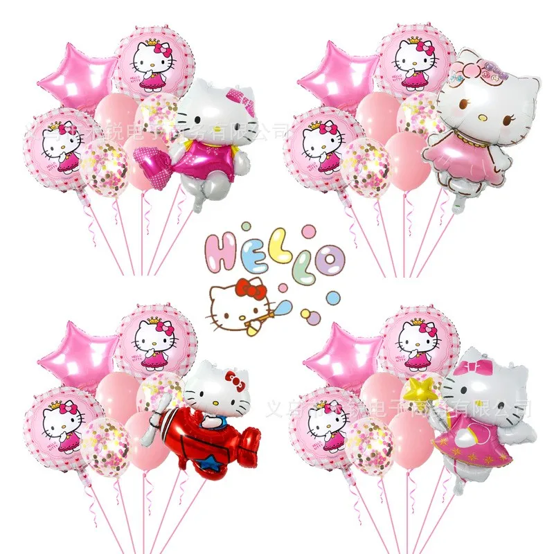 

9Pcs Hellokitty Kawaii Children Theme Party Decorations Anime Aluminum Film Balloon Combination Set Cartoon Girl Y2K Photo Props